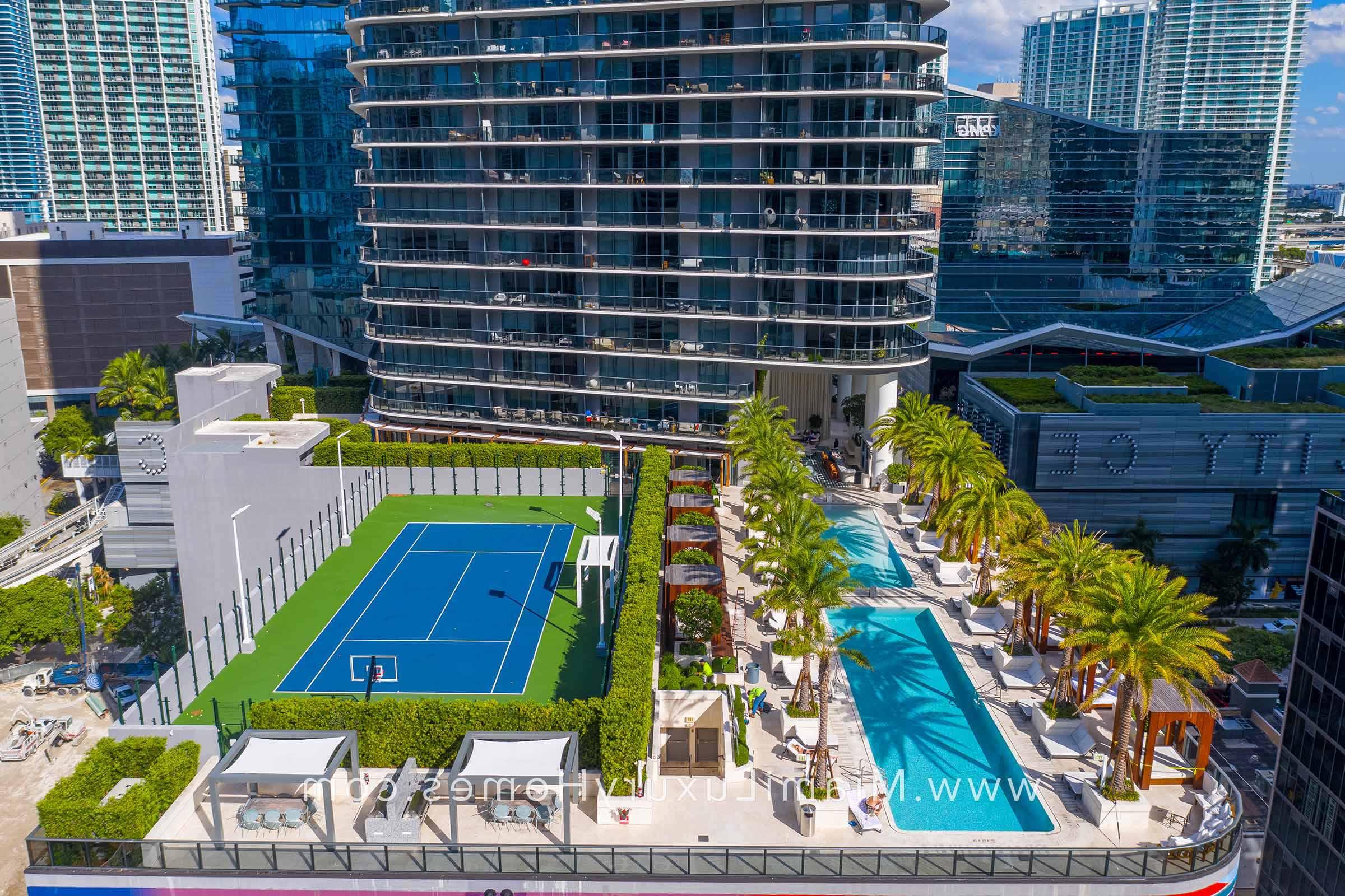 SLS Lux Pool and Tennis Court